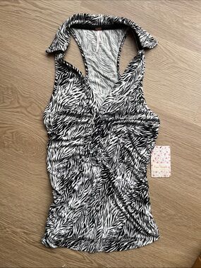 2010s NWT Free People Black & White Zebra-Print Halter Tank
